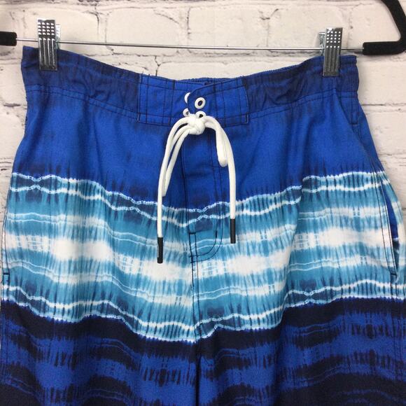 Speedo Blue Striped Hook and Loop Elastic Lined Pockets Swimming Trunks Men's M - Picture 2 of 12